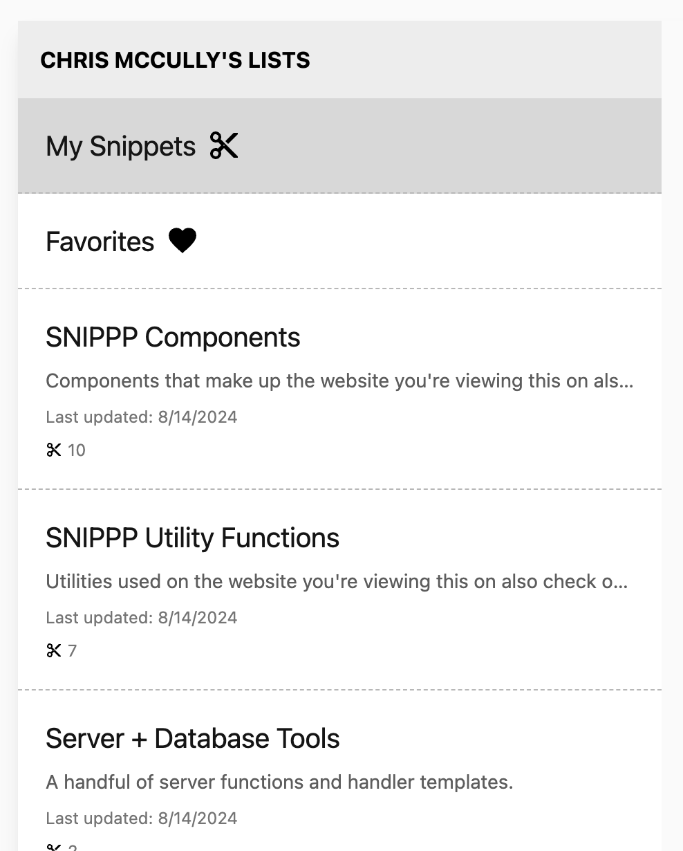 Screenshot of Lists View