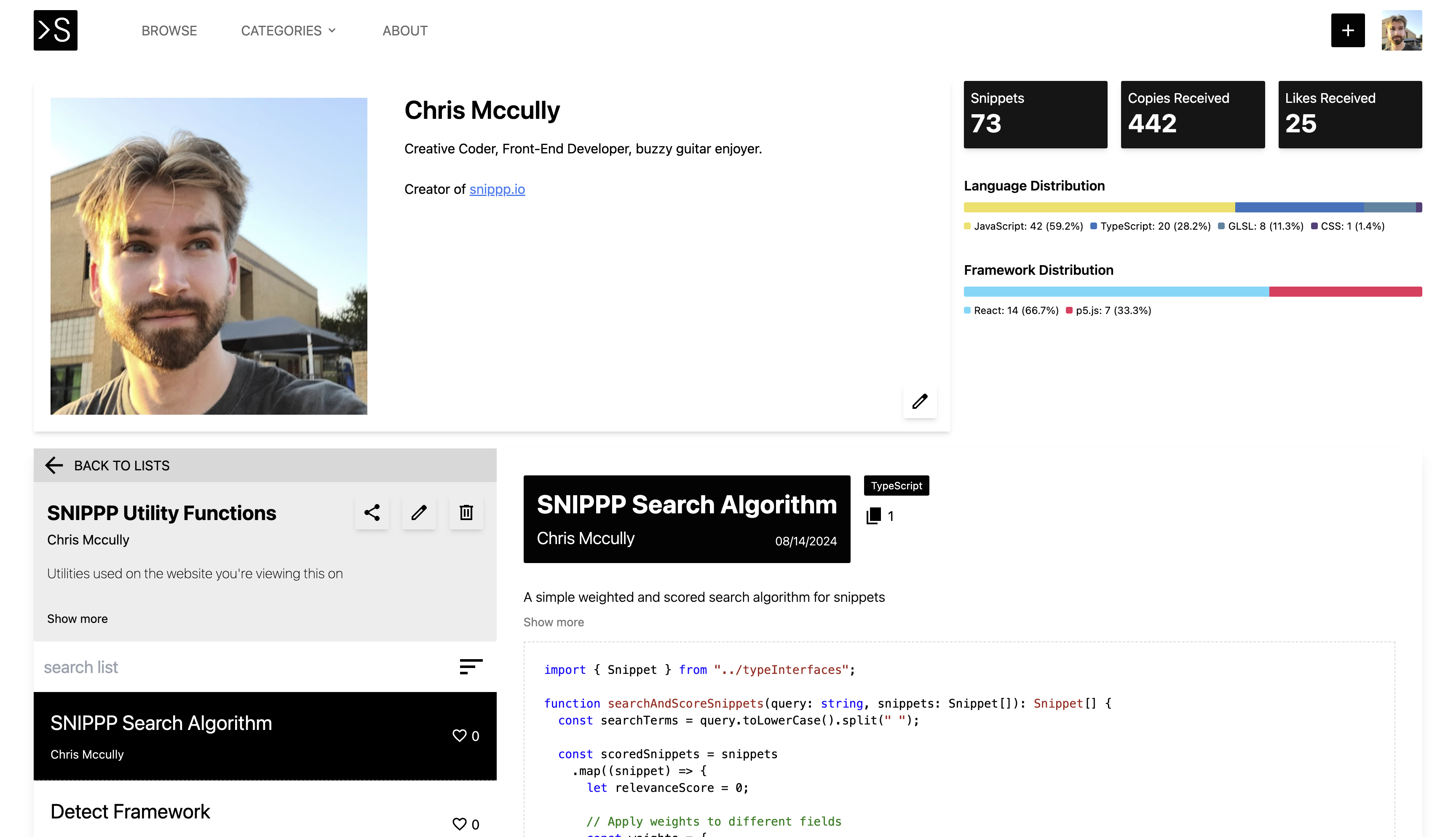 Screenshot of Snippp profile